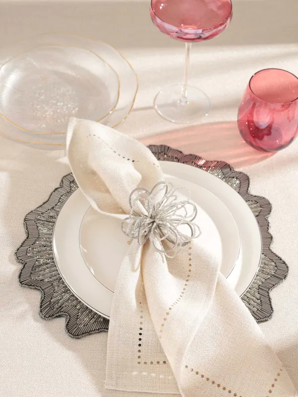Салфетка под приборы, 36 см, бисер, фигурная, серо-серебристая, Art beads-t, image-4