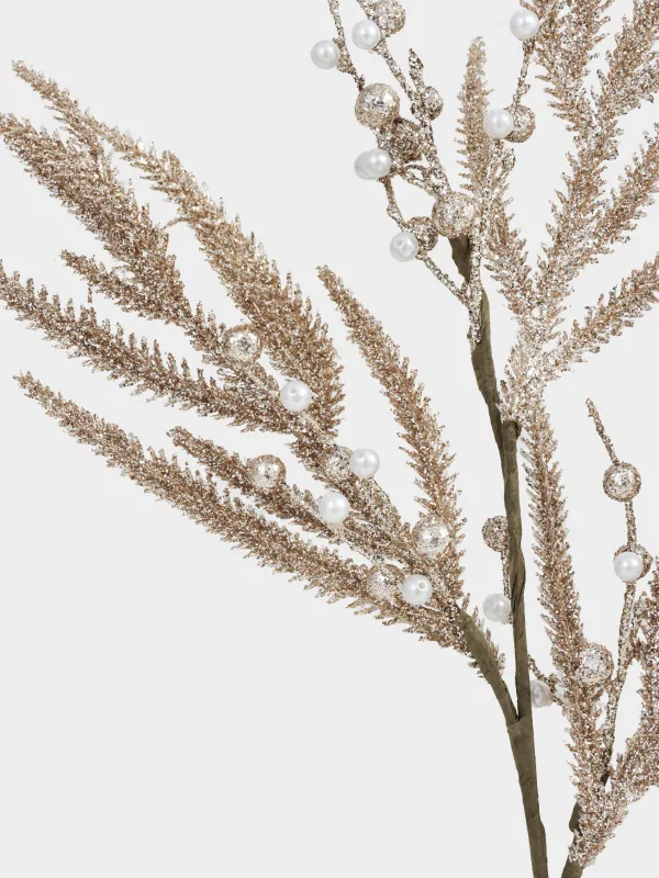 Ветка декоративная, 70 см, пластик/бумага, шампань, Ель с бусинами, Sparkle decor, image-5