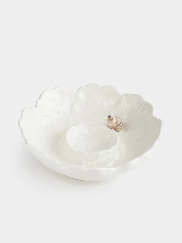 Блюдо, 24х7 см, с соусником, керамика, молочное, в крапинку, Еж на листьях, Slight frost, image-0