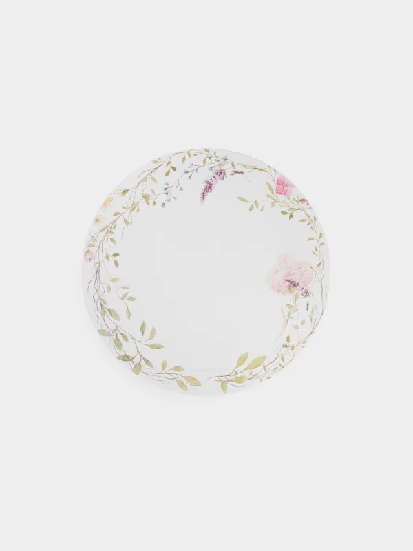 Салфетка под приборы, 38 см, ПВХ, круглая, молочная, Весенние цветы, Rock print, image-0
