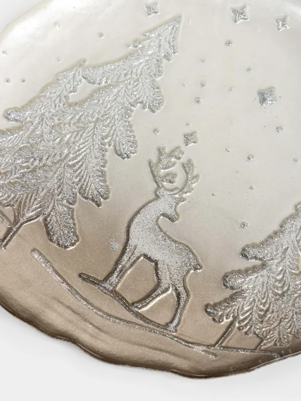 Блюдо, 20х2 см, стекло, молочно-бронзовое, Олень в лесу, Brumal, image-2