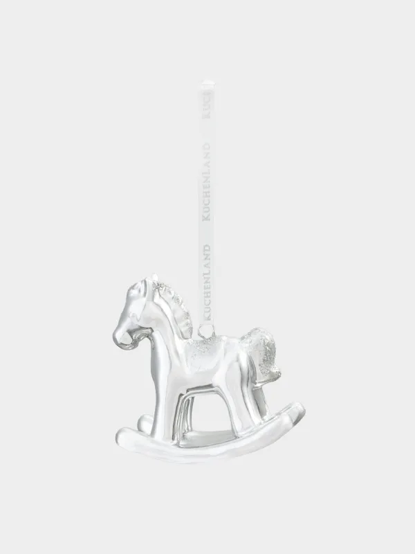 Игрушка елочная, 8 см, фарфор P, серебристая, Лошадка-качалка, Figure horse, image-1