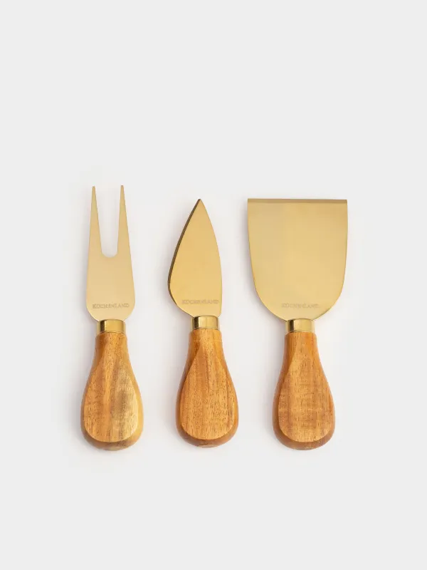 Набор для сыра, 4 пр, доска-блюдо с ручкой, сталь/дерево, золотистый, Cheese gold, image-4