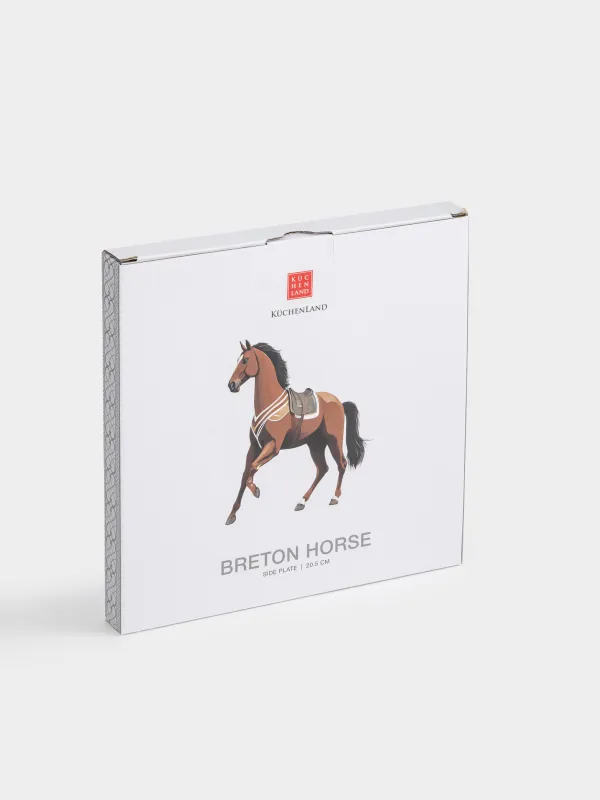 Тарелка закусочная, 21 см, фарфор F, бело-бордовая, с серебристым кантом, Лошадь, Breton horse, image-6