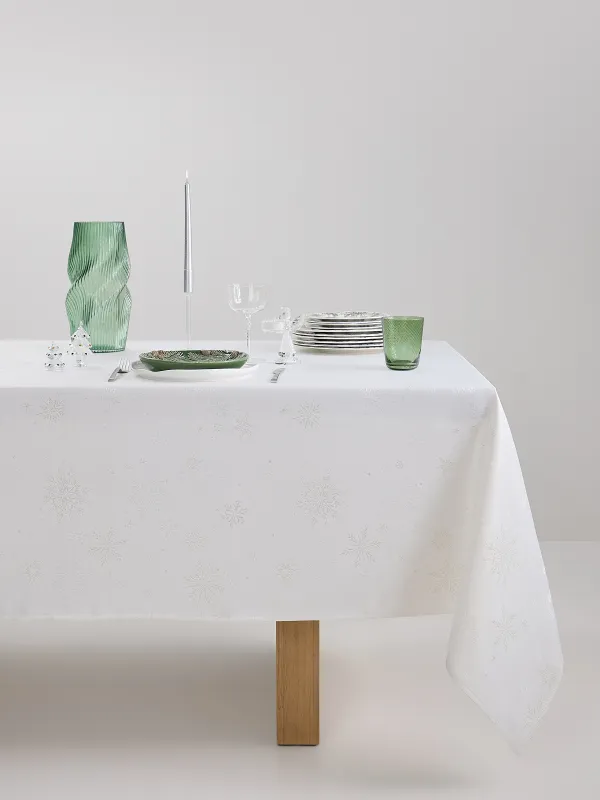 Скатерть, 170х250 см, жаккард, полиэстер, молочная, Снежинки, Snowflakes, image-0