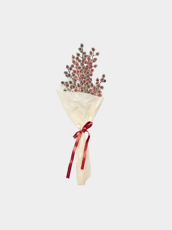 Букет декоративный, 55 см, Красные ягоды в снегу, Red berry, image-0