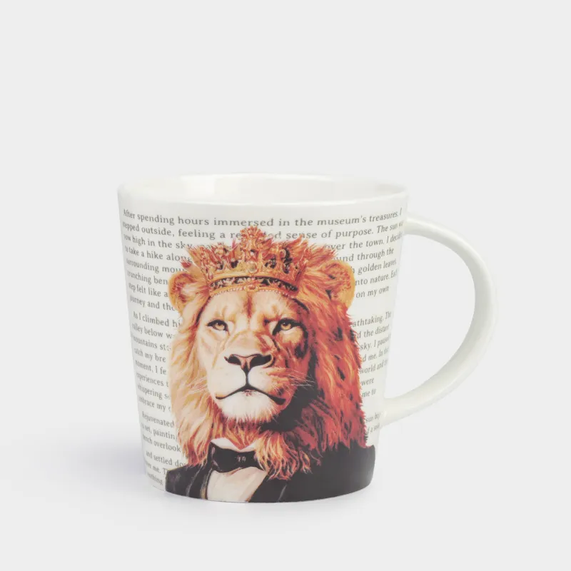 Кружка, 450 мл, фарфор F, белая, Лев в костюме, Brutal style
