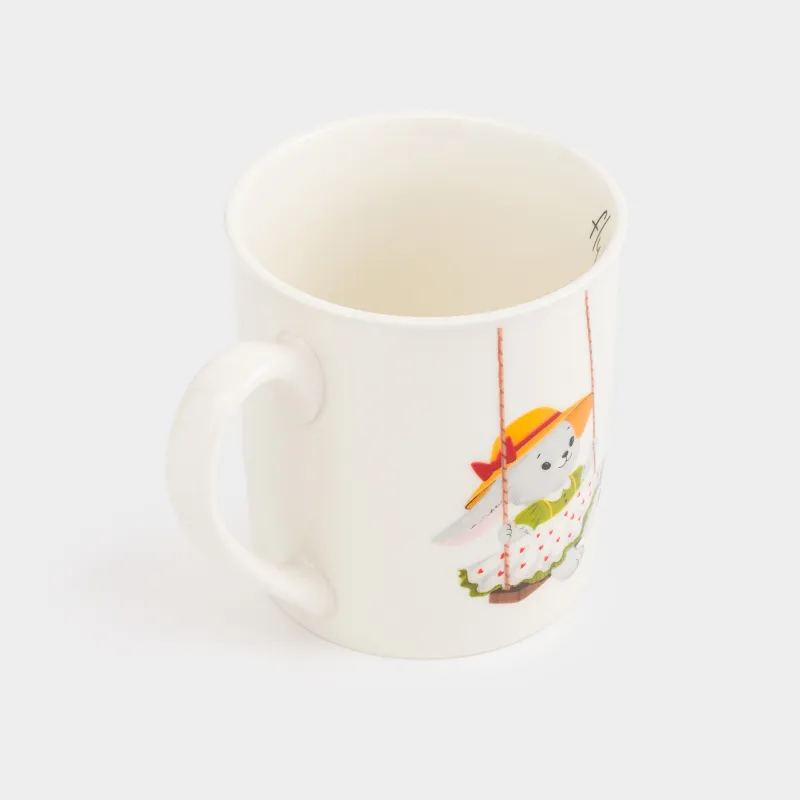 Кружка, детская, 300 мл, фарфор N, белая, Крольчиха на качелях, Ideas life, image-1