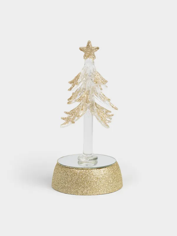 Статуэтка с подсветкой, 18 см, с подвесками, стекло, серебристая, Ель, Christmas vitreous, image-0