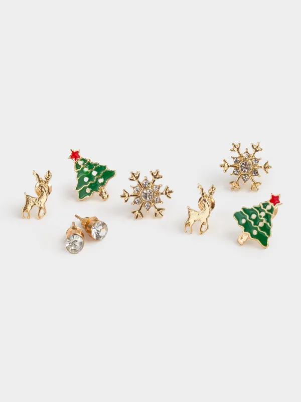 Серьги-пусеты, 2 см, 8 шт, металл, золотистые, Новогоднее настроение, Jewelry christmas, image-0