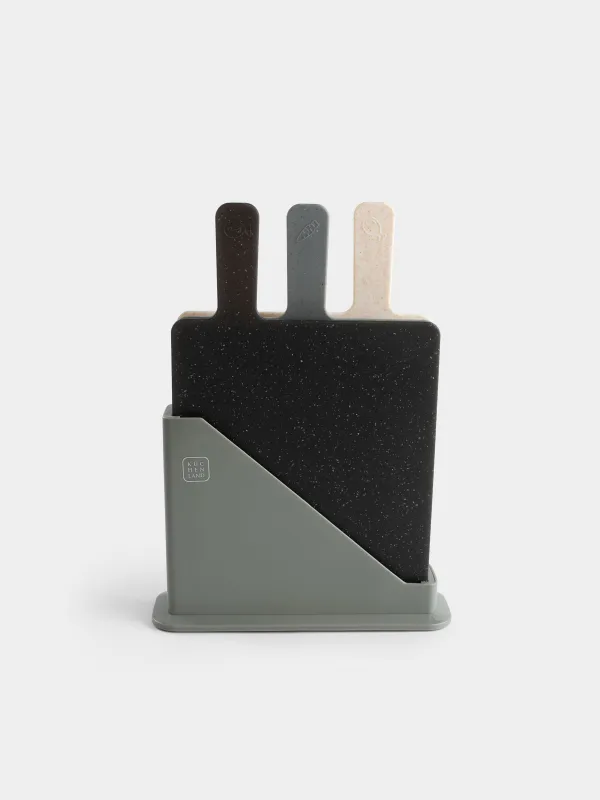 Доска разделочная, 32х20 см, 3 шт, в подставке, пластик, серая/бежевая/черная, Speck, image-5