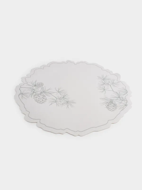 Салфетка под приборы, 38 см, ПВХ, фигурная, белая, Шишки на ветках, Rock print, image-1