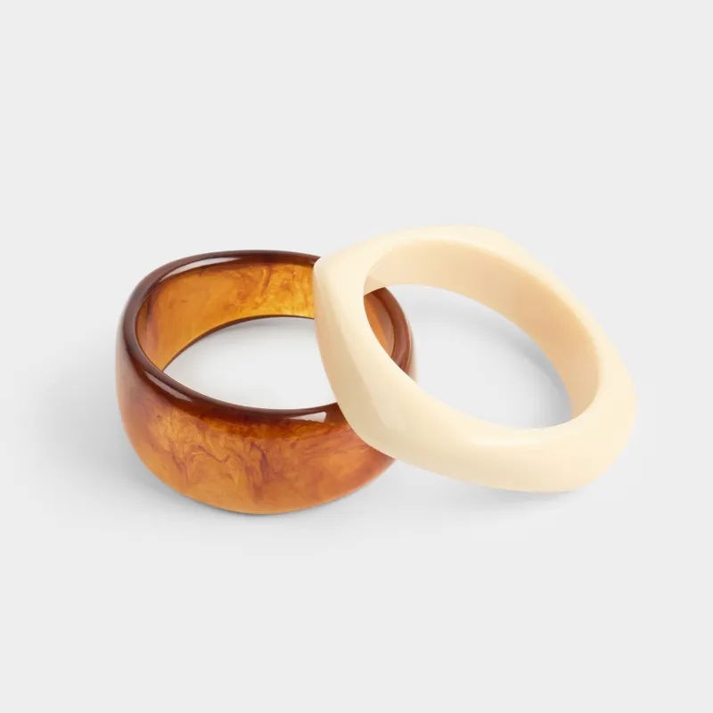 Набор браслетов, 9 см, 2 шт, смола/акрил, коричневый/молочный, Mineral