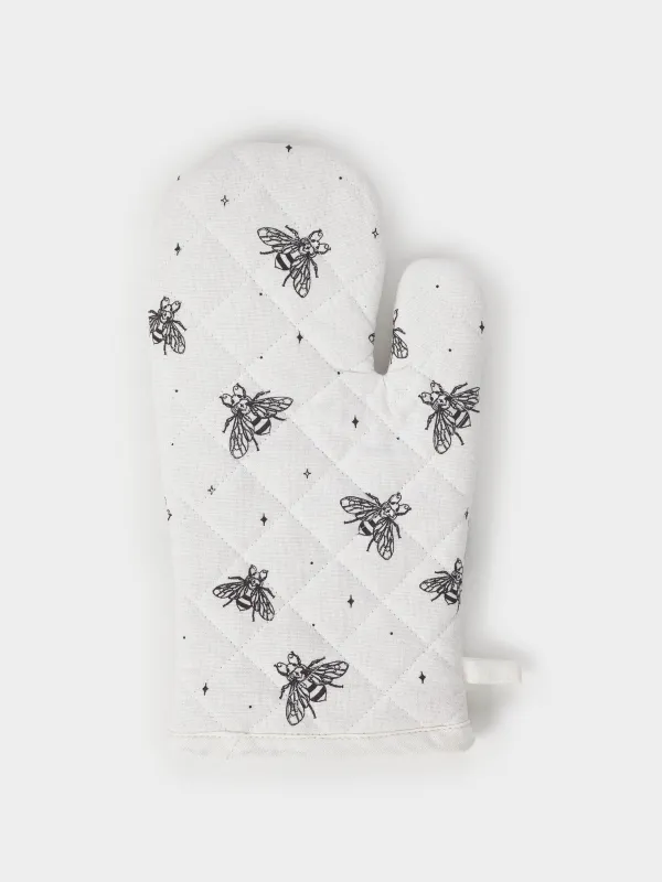 Прихватка-варежка, 17х33 см, хлопок, белая, Пчелы, Honey, image-1