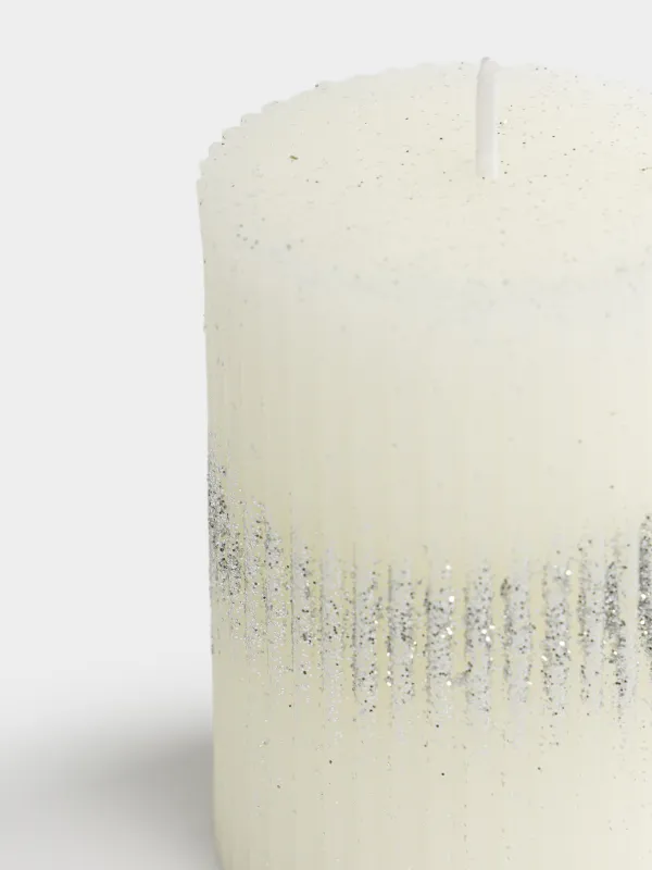 Свеча, 6x8 см, цилиндрическая, с блестками, Ribbed candle, image-1