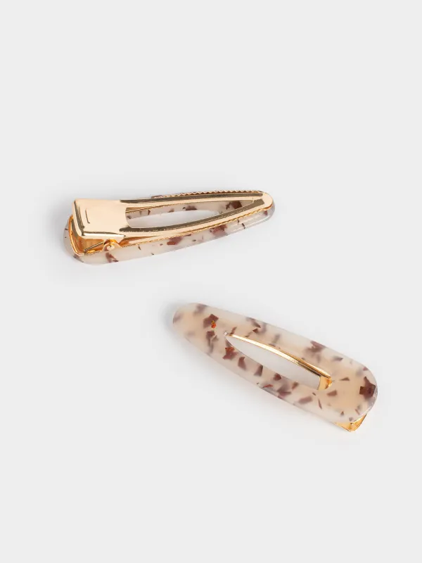 Заколка для волос, 7 см, 2 шт, акрил/металл, молочная, перламутр, Гламур, Glam, image-2