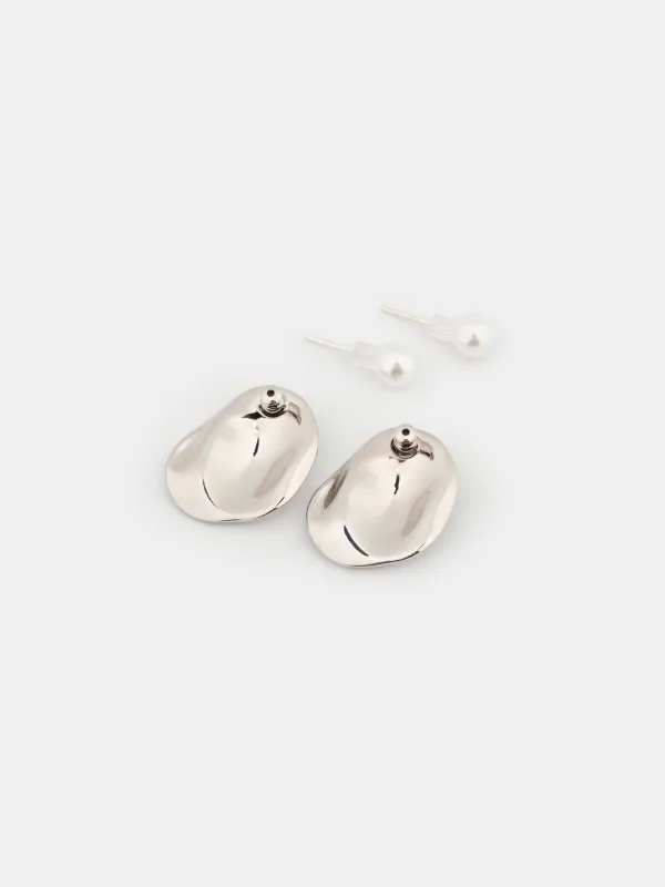 Серьги-пусеты, 2 см, 2 шт, металл/пластик, серебристые, Мятый эффект, Jewelry, image-2