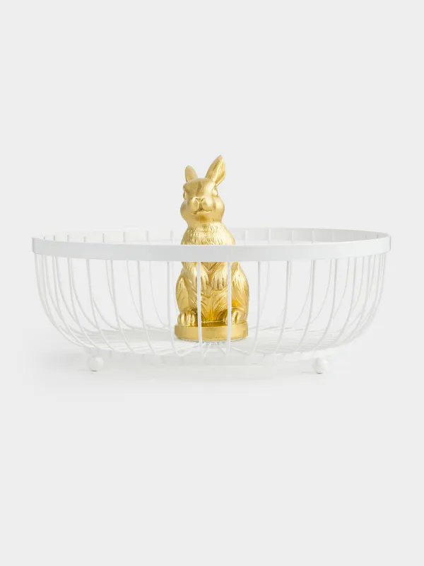 Корзина для фруктов, 29 см, металл/полирезин, молочно-золотистая, Кролик, Twist milk, image-0