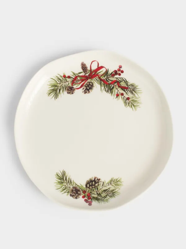 Тарелка закусочная, 19 см, фарфор N, белая, Шишки и рябина, Rowan delice, image-0