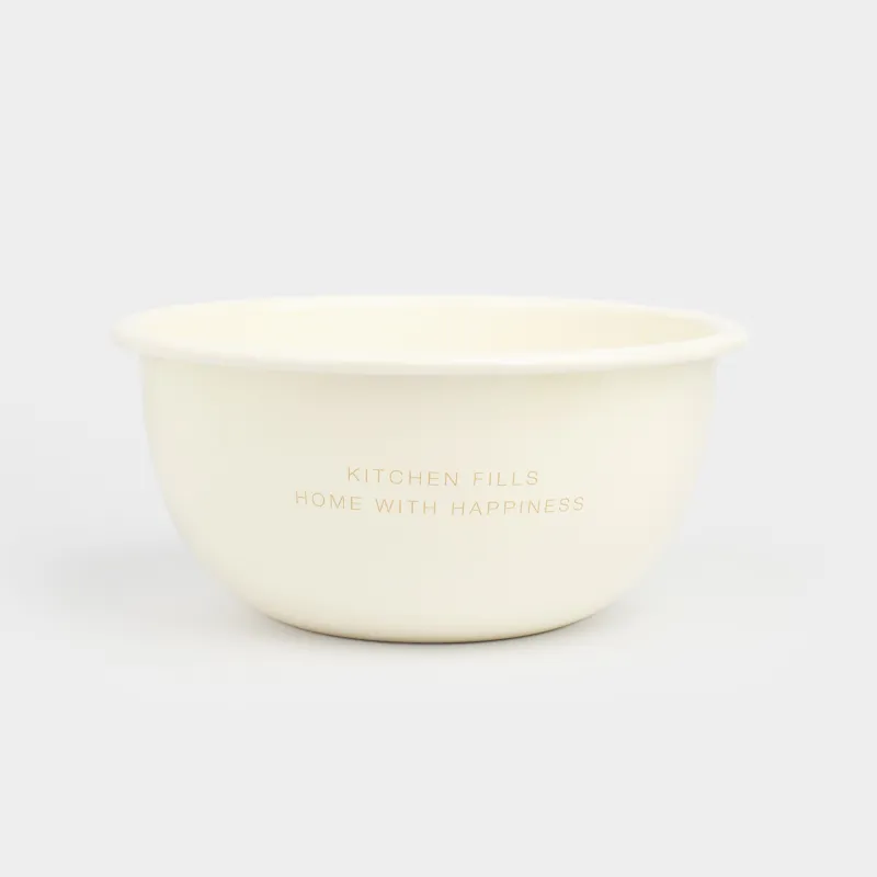 Миска, 2,4 л, металл эмалированный, молочная, с золотистым кантом, Домик, Enamel