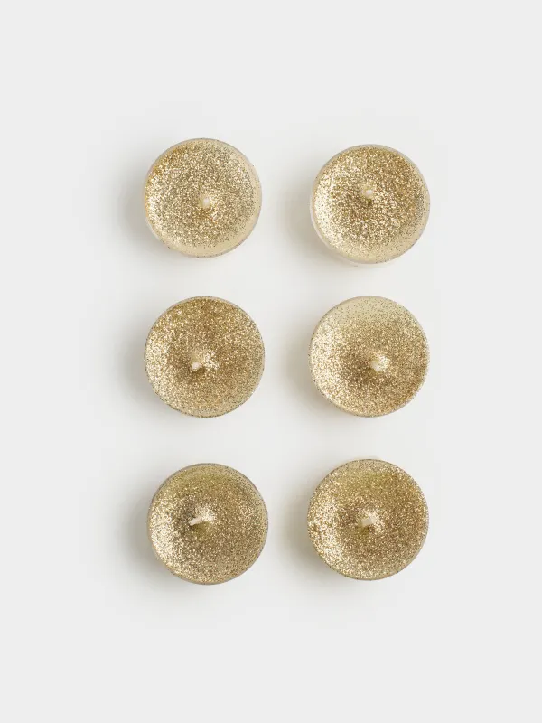 Свеча чайная, 4 см, 6 шт, с блестками, шампань, Metallic glow, image-0