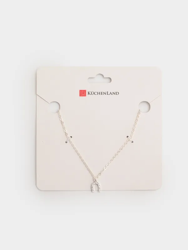 Цепочка, 40 см, с подвеской, металл/стразы, серебристая, Подкова, Jewelry horse, image-3