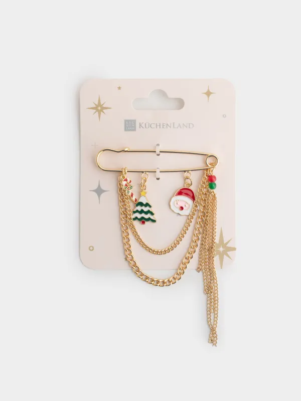 Брошь, 7 см, металл, золотистая, Дед мороз и елка, Jewelry christmas, image-4