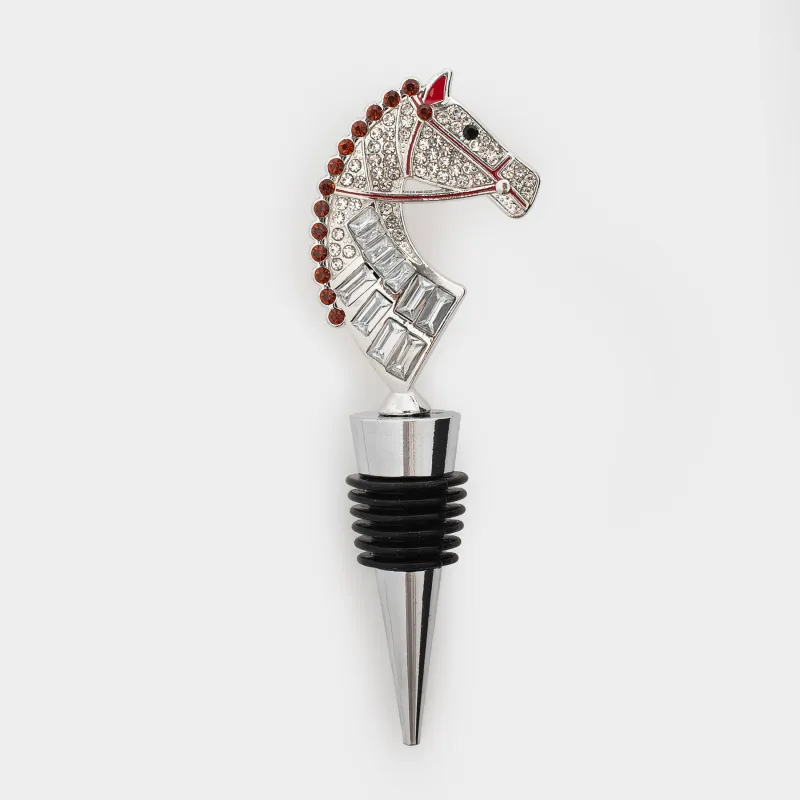 Пробка для винной бутылки, 12 см, металл, серебристая, Лошадь со стразами, Horse silver