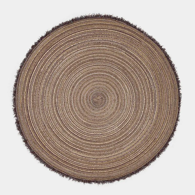 Салфетка под приборы, 38 см, с бахромой, полиэстер, круглая, коричневая, Rotary