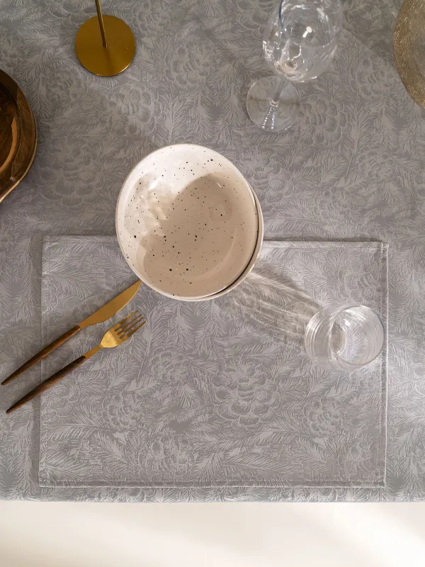 Салфетка под приборы, 30х45 см, жаккард, полиэстер, прямоугольная, серая, Шишки, Spruce cones, image-2