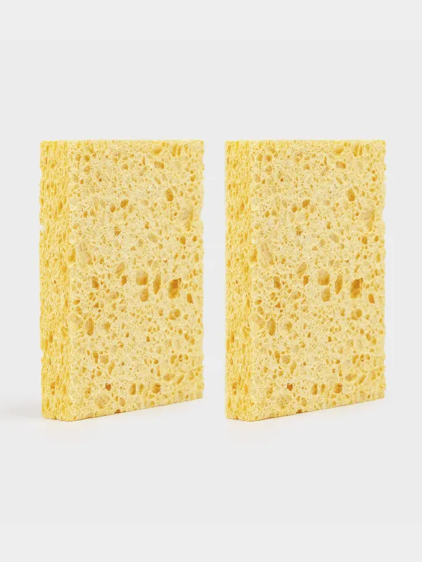 Губка для мытья посуды, 9х6 см, 2 шт, целлюлоза, желтая, Clean, image-0