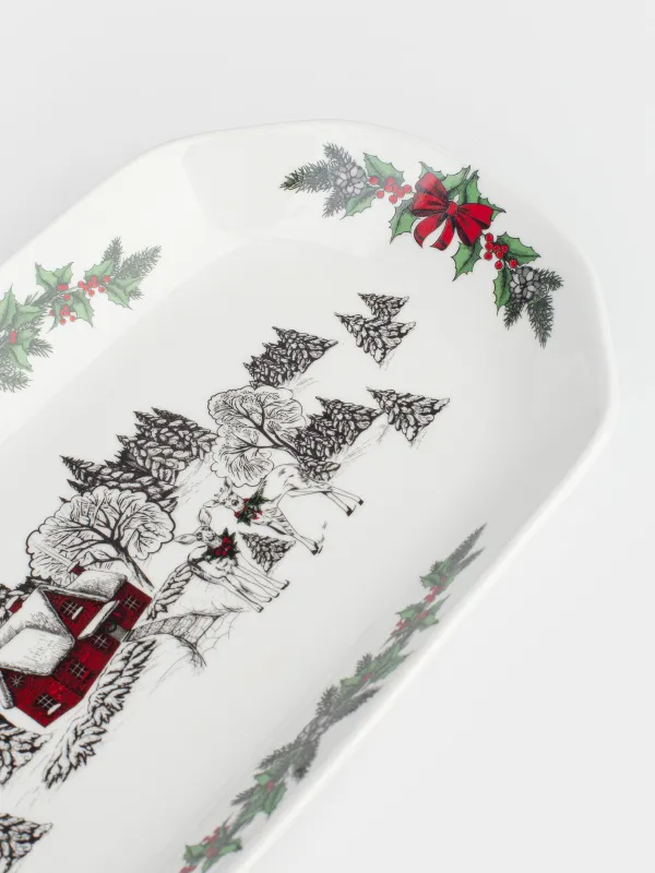 Блюдо, 31х17 см, фарфор N, белое, Дом в лесу, Forest house, image-1