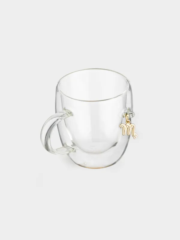 Кружка, 280 мл, стекло Б/металл, с золотистой подвеской, Скорпион, Air figure zodiac, image-1