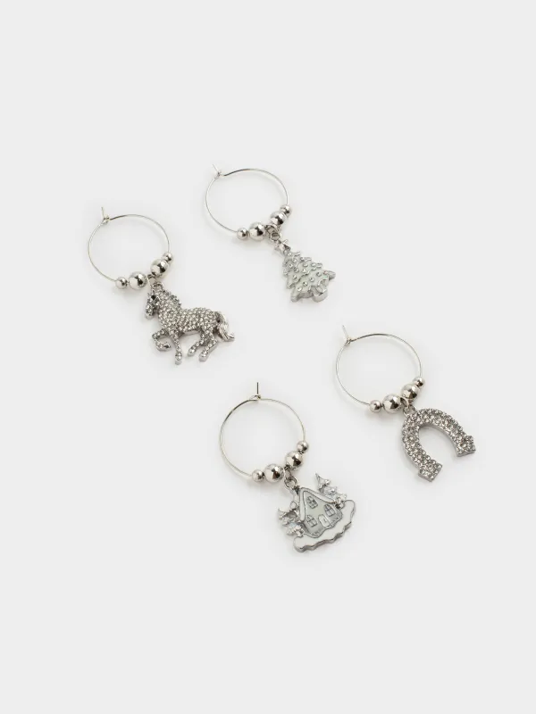 Подвеска для бокала, 4 шт, металл/бусины, серебристая, Новогодние символы, Christmas time, image-1