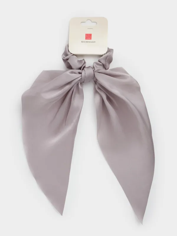 Резинка для волос, 25 см, с лентой, сатин, серая, Silk, image-4
