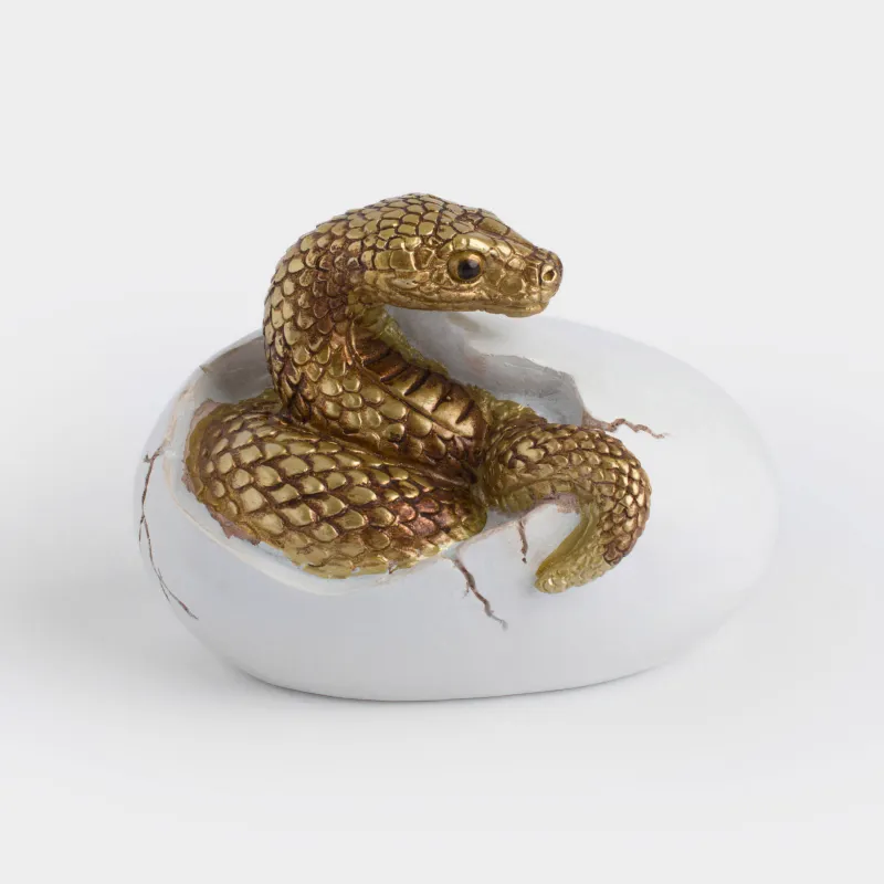 Статуэтка, 13 см, полирезин, молочно-золотистая, Змея, Snake gold, image-0