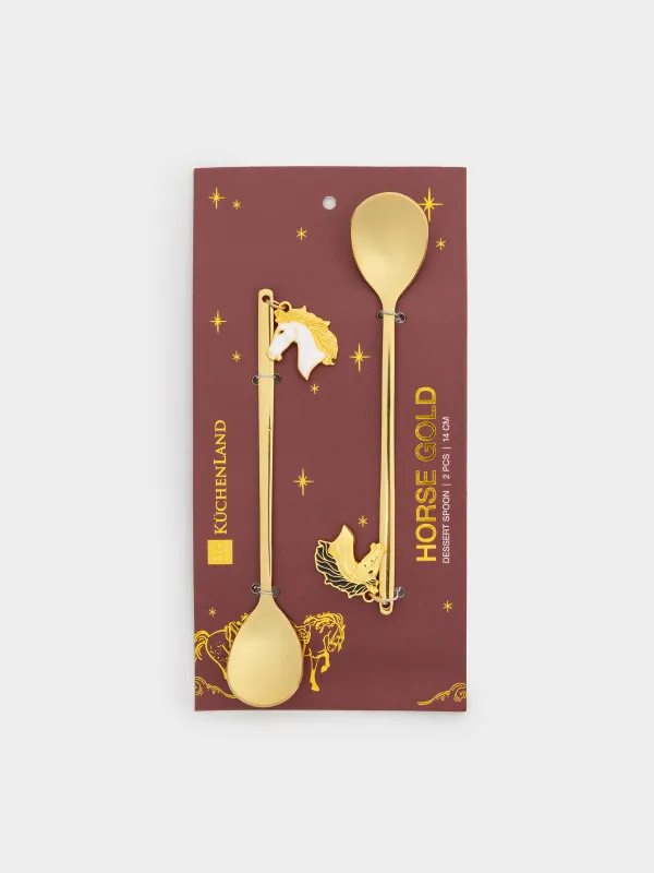Ложка десертная, 14 см, 2 шт, сталь, золотистая, Конь, Horse gold, image-5