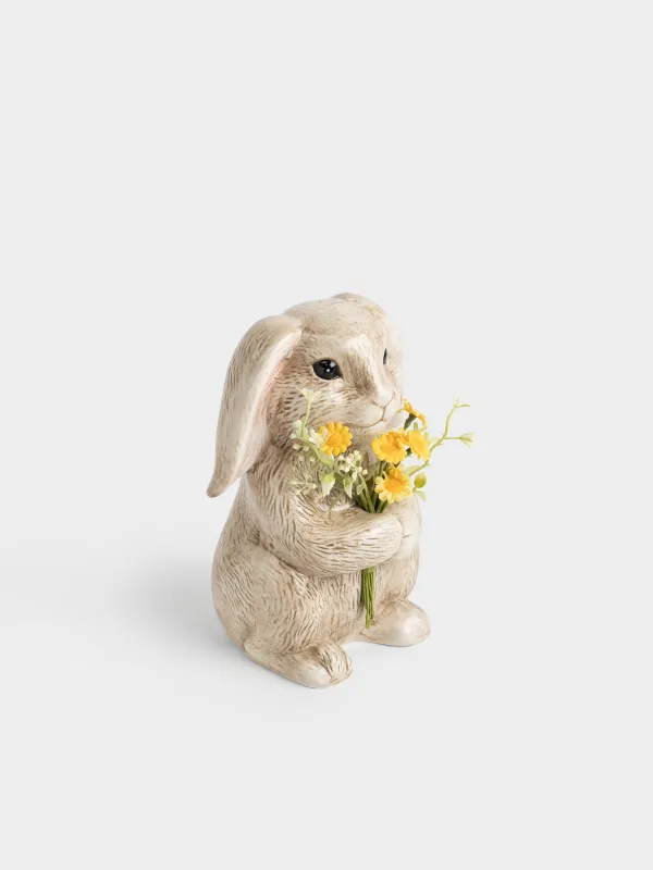 Статуэтка, 22 см, керамика D, бежевая, Кролик с цветами, Rabbit in narcis, image-1