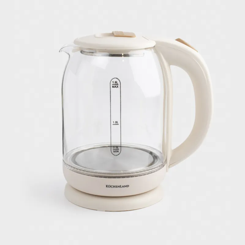 Чайник электрический, 1,8 л, 1500 Вт, стекло Б/пластик, с подсветкой, бежевый, Choice