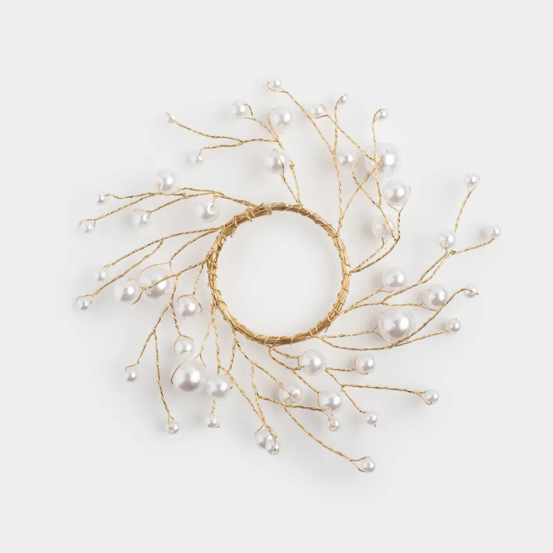 Венок для свечи, 10/16 см, пластик/металл, шампань, Жемчужины, Balls decor