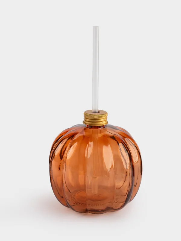 Банка для напитков, 600 мл, с крышкой и трубочкой, стекло, янтарная, Тыква, Pumpkin, image-0