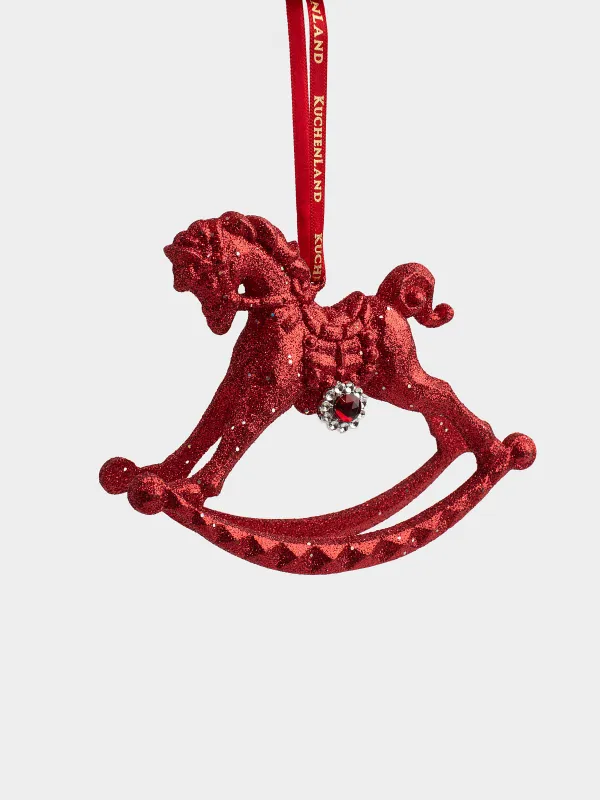 Игрушка елочная, 12x10 см, акрил, с блестками, красная, Лошадка-качалка, Figure sparkle, image-3