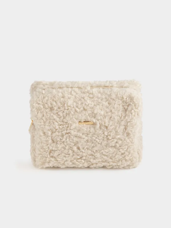 Косметичка, 26х19 см, искусственный мех, молочная, Curled, image-1