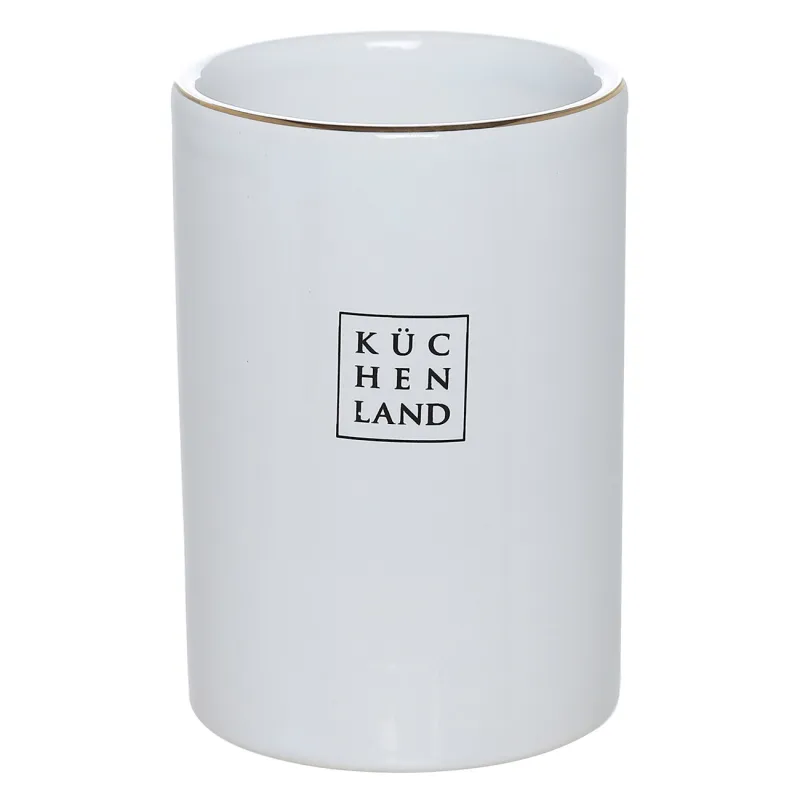 Стакан для ванной комнаты, 11 см, керамика, бело-золотистый, Freya