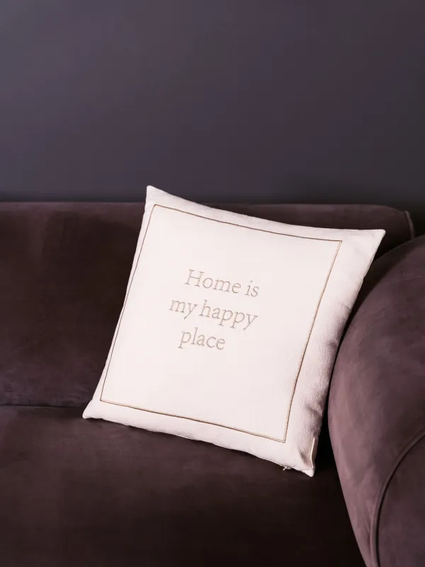 Подушка декоративная, 45х45 см, шенилл/вельвет, молочная, Home is my happy place, Chenill, image-7