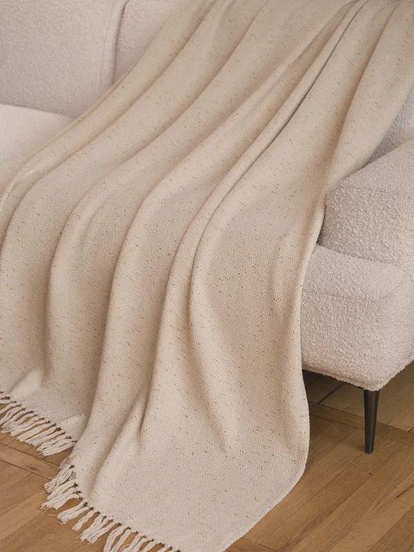 Плед, 130x170 см, с бахромой, хлопок/люрекс, бежевый, Зигзаги, Strike, image-3