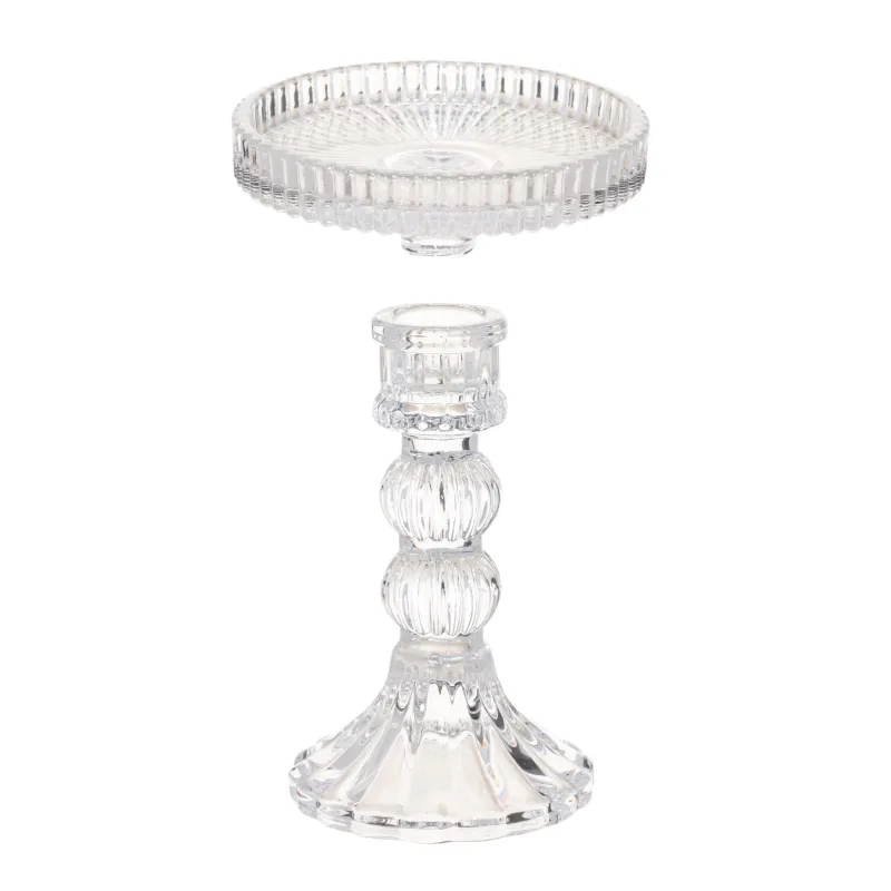 Подсвечник, 14 см, для цилиндрической/тонкой свечи, на ножке, разборный, стекло, Ribby, image-2