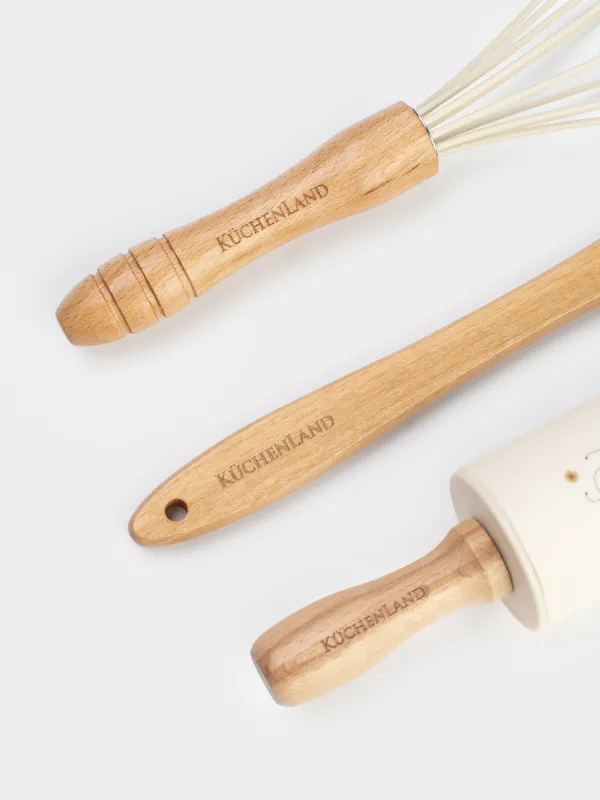 Набор для выпечки, 3 пр, лопатка/венчик/скалка, силикон/дерево, бежевый, Шмель, Honey, image-2