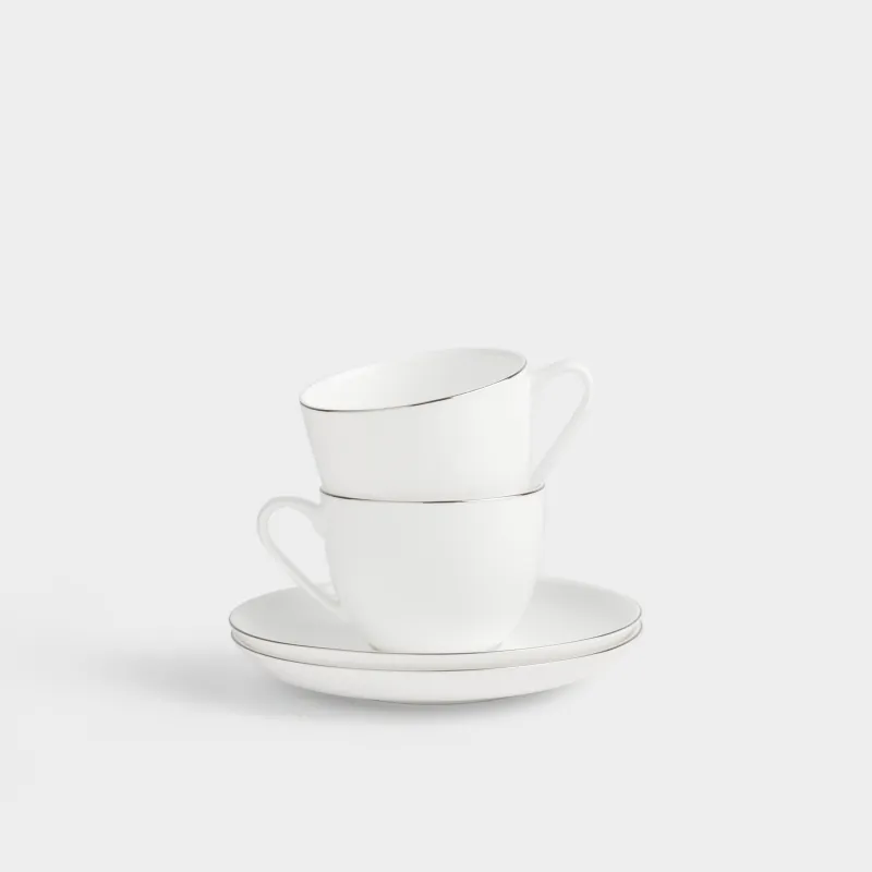 Пара чайная, с серебристым кантом, белая, Ideal silver