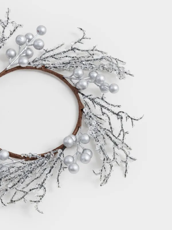 Венок декоративный, 30 см, Серебристые кристаллы, Crystal decor, image-2